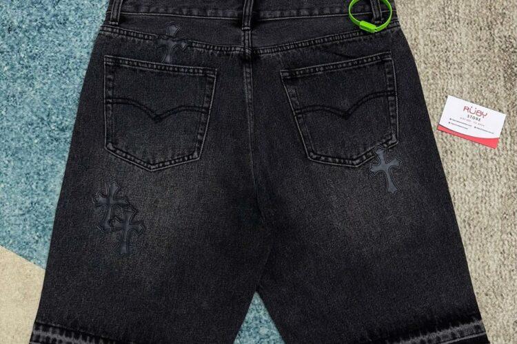 Quần Short Chrome Hearts Cross Denim Đen