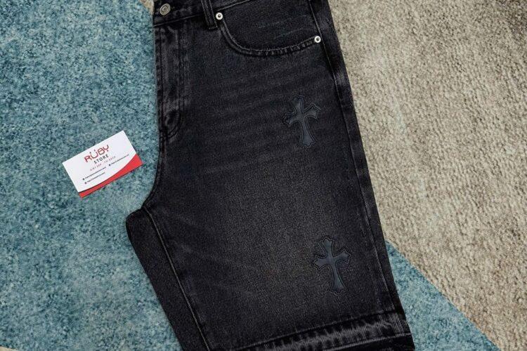 Quần Short Chrome Hearts Cross Denim Đen