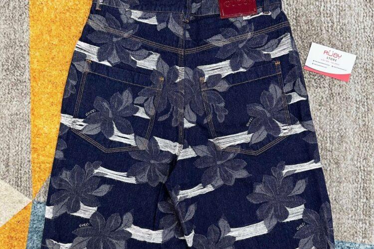 Quần Short Gucci Men’s Blue Jacquard Denim Màu Xanh