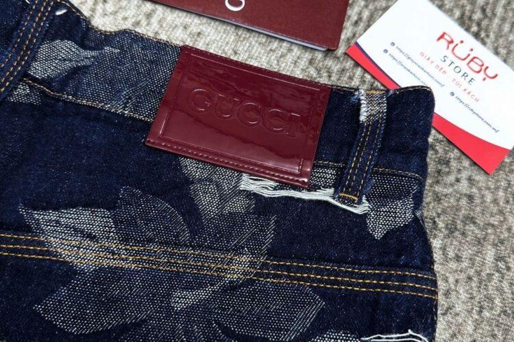 Quần Short Gucci Men’s Blue Jacquard Denim Màu Xanh