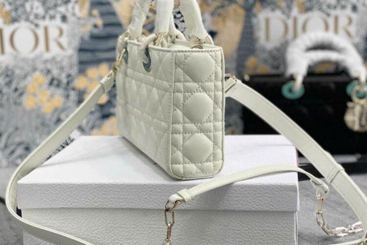 Túi Dior Medium Lady D-Joy Latte Lambskin GHW Màu Kem