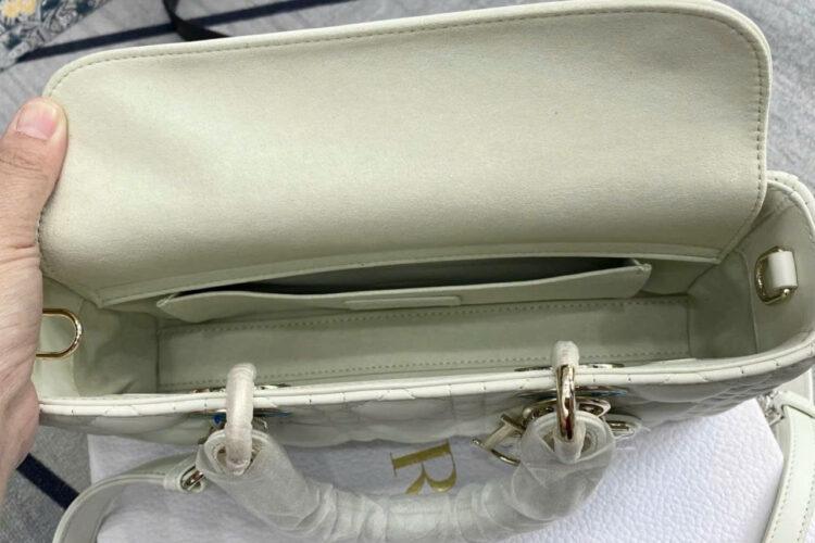 Túi Dior Medium Lady D-Joy Latte Lambskin GHW Màu Kem