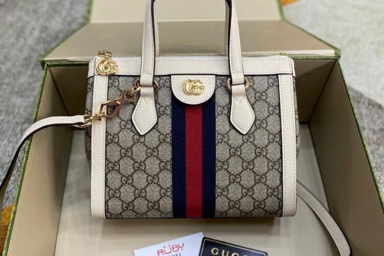 Túi Gucci Ophidia Mini Tote Bag Beige Ebony GG Supreme White