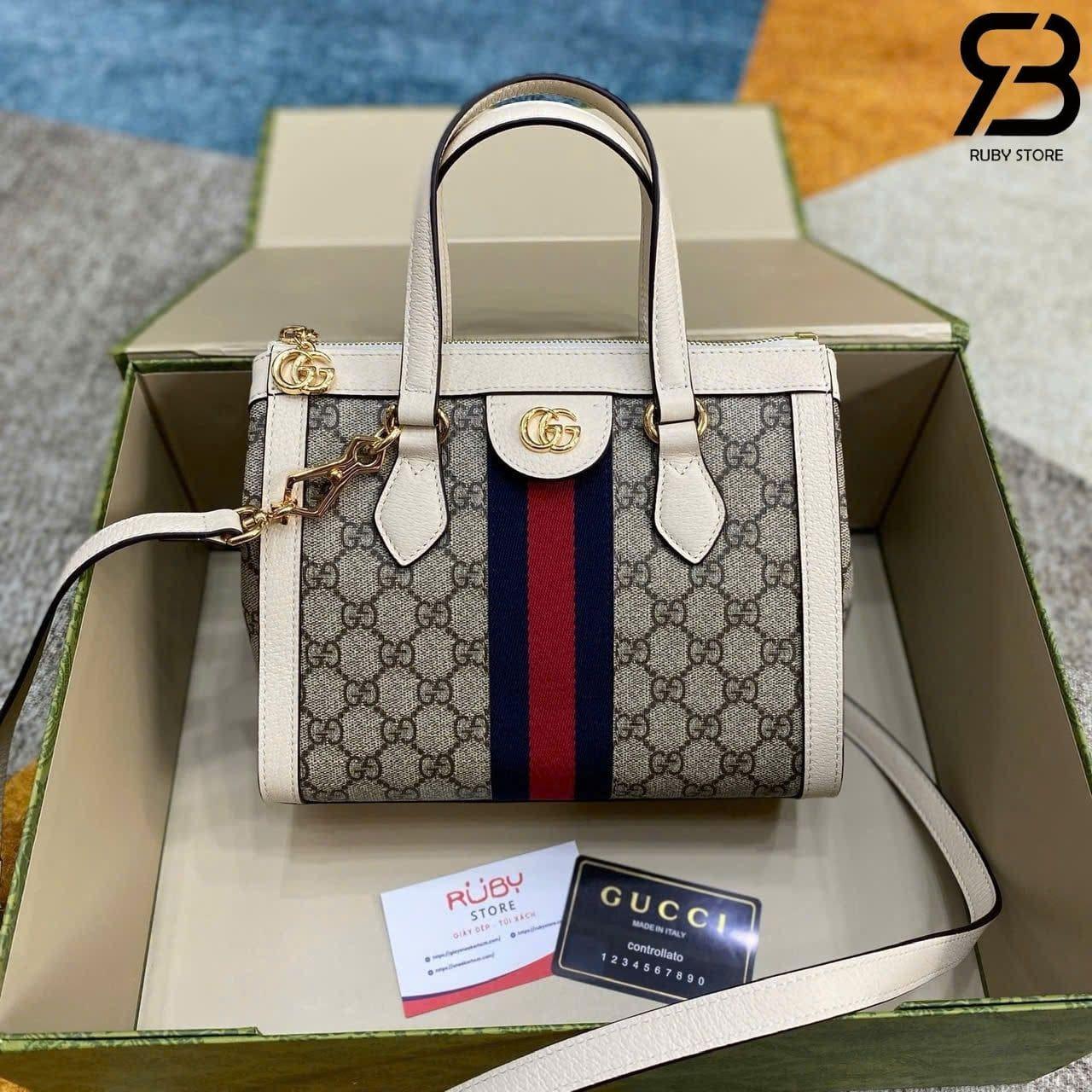 Túi Gucci Ophidia Mini Tote Bag Beige Ebony GG Supreme White