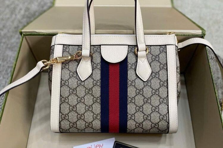 Túi Gucci Ophidia Mini Tote Bag Beige Ebony GG Supreme White