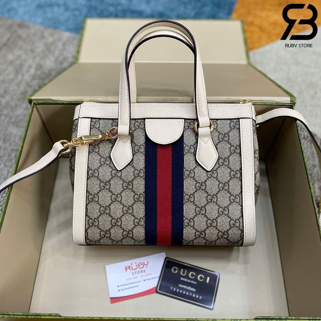 Túi Gucci Ophidia Mini Tote Bag Beige Ebony GG Supreme White