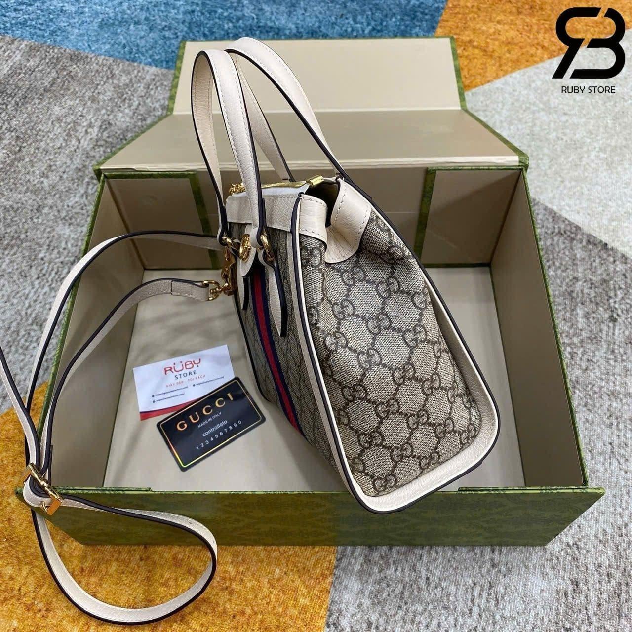 Túi Gucci Ophidia Mini Tote Bag Beige Ebony GG Supreme White