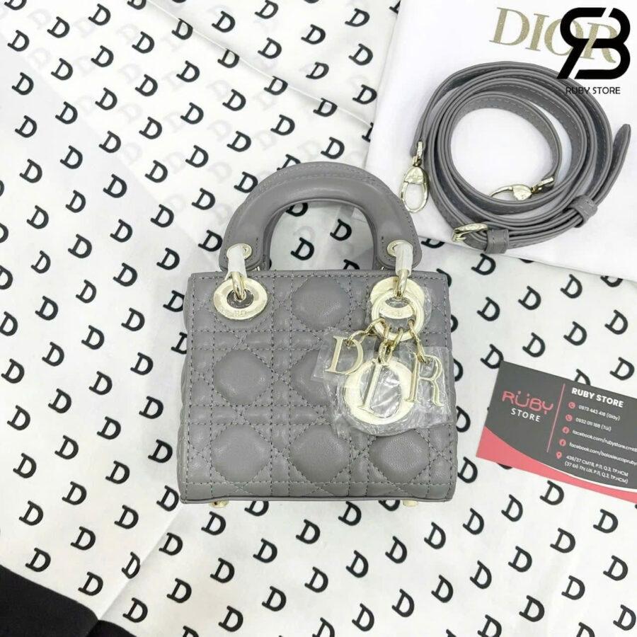 Túi Micro Lady Dior Lady Grey Lambskin GHW Màu Xám