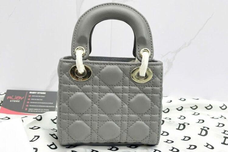 Túi Micro Lady Dior Lady Grey Lambskin GHW Màu Xám