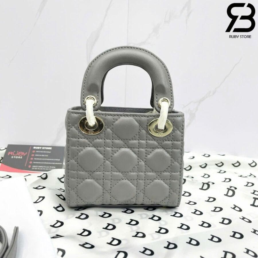 Túi Micro Lady Dior Lady Grey Lambskin GHW Màu Xám