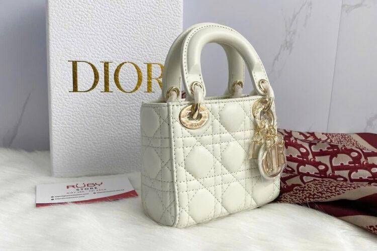 Túi Micro Lady Dior Lady Latte Lambskin GHW Màu Kem