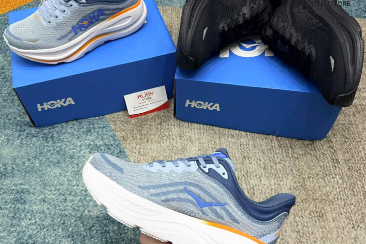 Hình ảnh thực tế Giày Hoka Bondi 9 Drizzle Downpour Xám Xanh