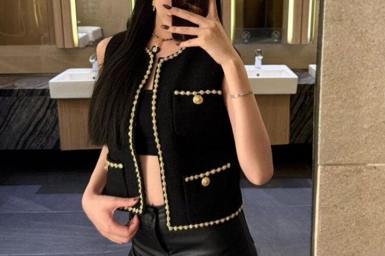 Áo CN 2025 Tweed Vest Black Gold Màu Đen Vàng
