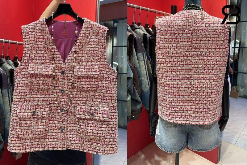 Áo CN 2025 Tweed Vest Pink Customized 02 Màu Hồng