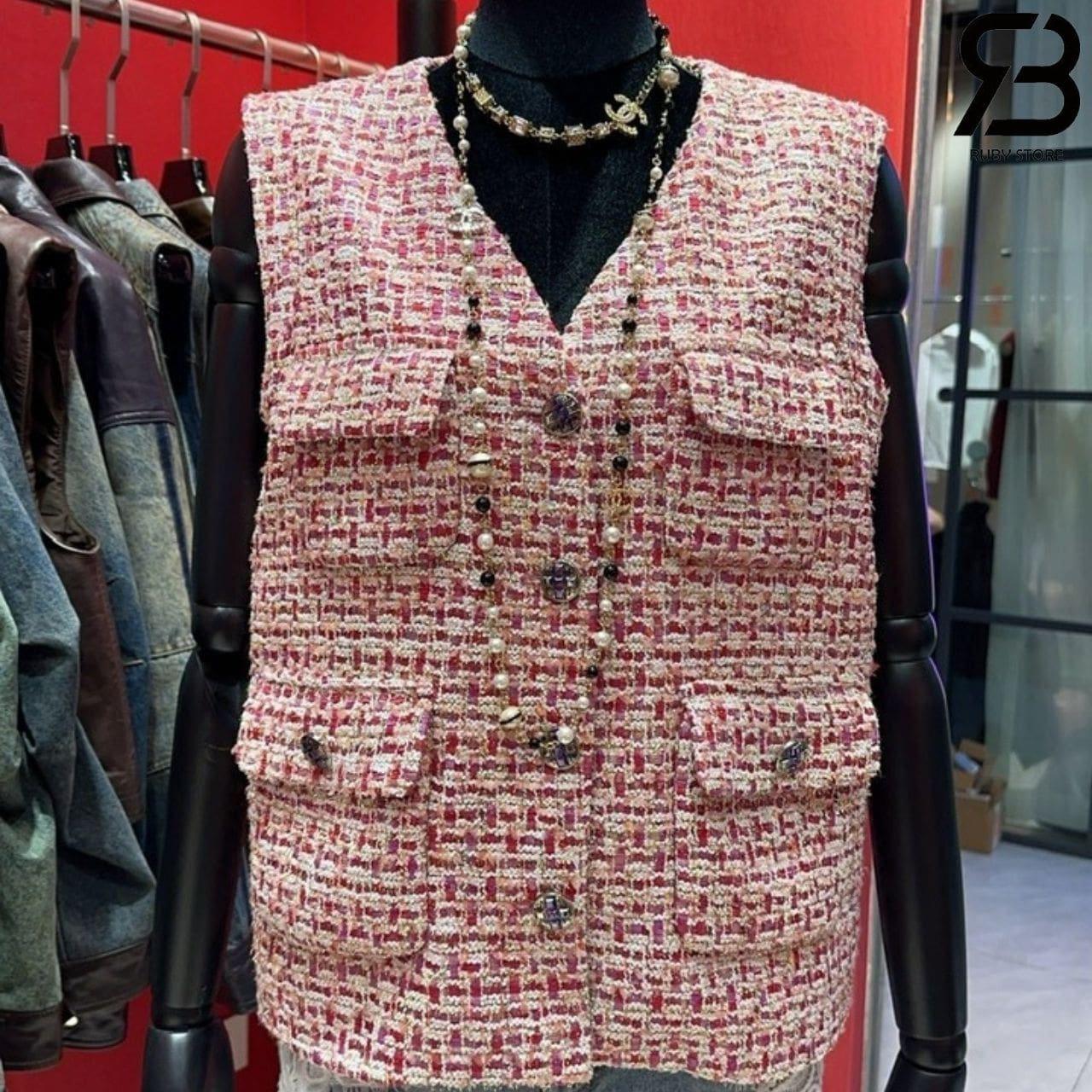 Áo CN 2025 Tweed Vest Pink Customized 02 Màu Hồng