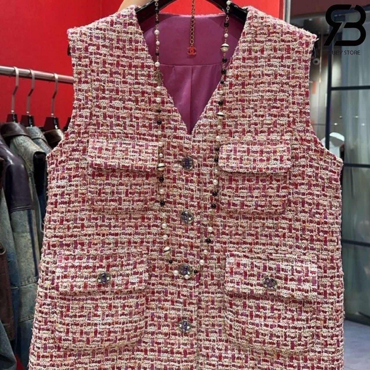 Áo CN 2025 Tweed Vest Pink Customized 02 Màu Hồng