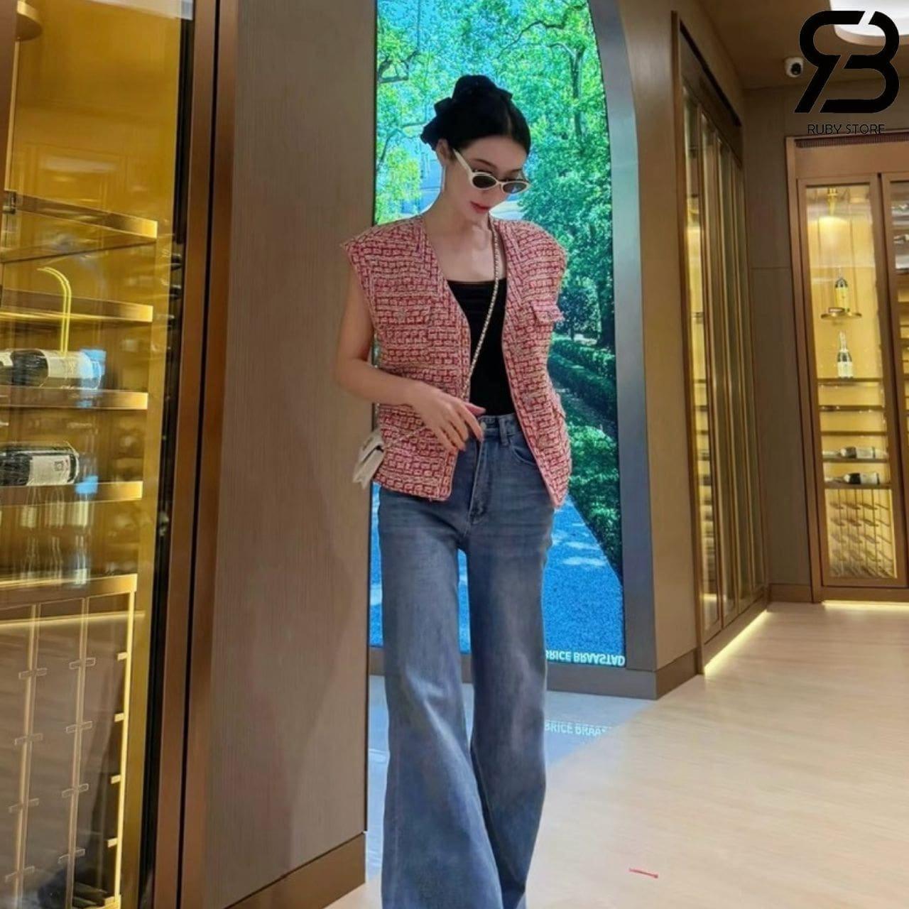 Áo CN 2025 Tweed Vest Pink Customized 02 Màu Hồng