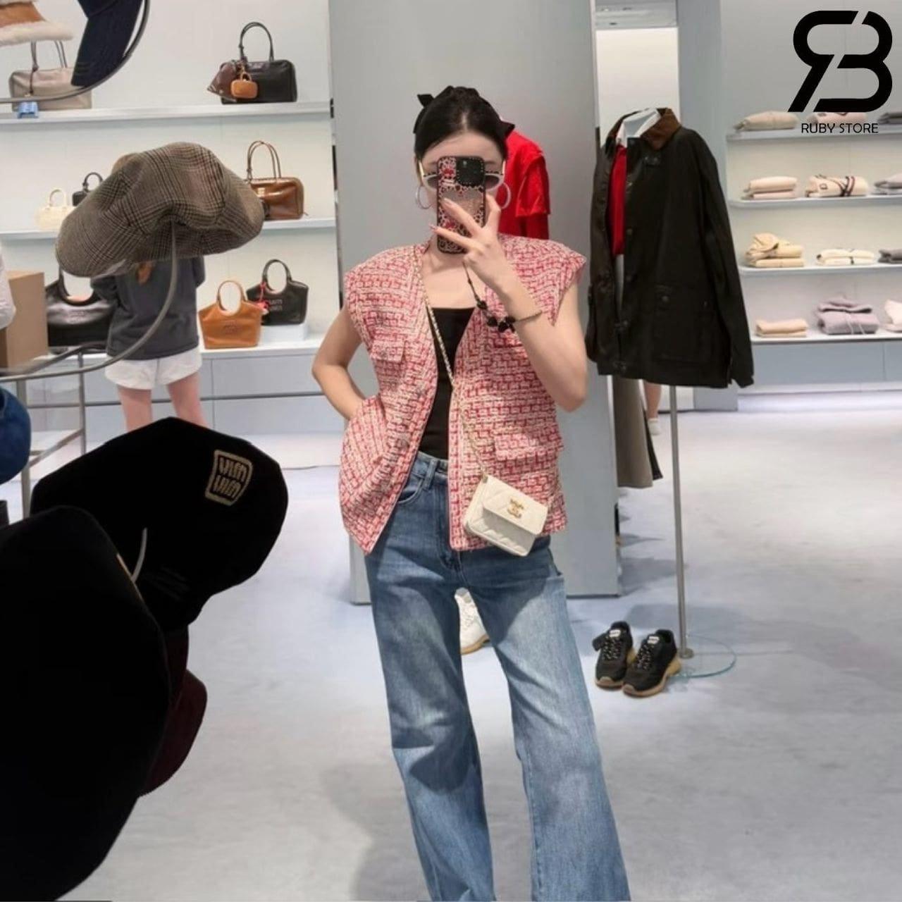 Áo CN 2025 Tweed Vest Pink Customized 02 Màu Hồng