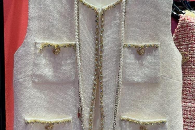 Áo CN 2025 Tweed Vest White Gold Màu Trắng Vàng