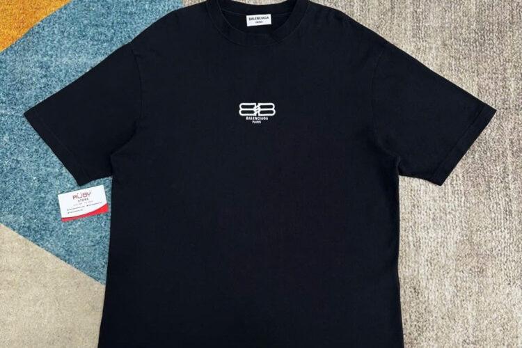 Áo Thun Balenciaga Embroidered Logo Cotton T-Shirt Black Đen
