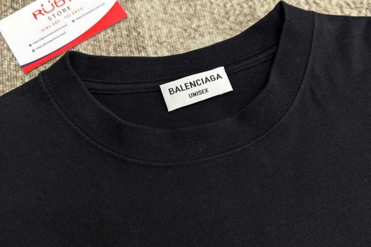 Áo Thun Balenciaga Embroidered Logo Cotton T-Shirt Black Đen