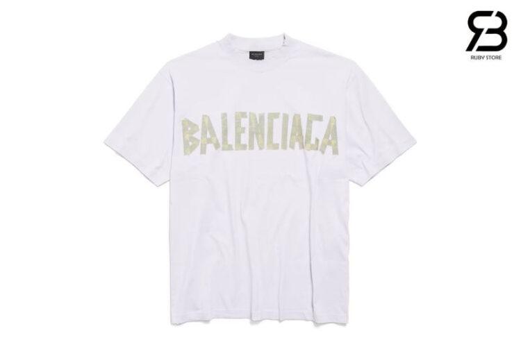Áo Thun Balenciaga Tape Type T-Shirt In White Vintage Jersey Trắng