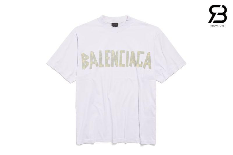 Áo Thun Balenciaga Tape Type T-Shirt In White Vintage Jersey Trắng