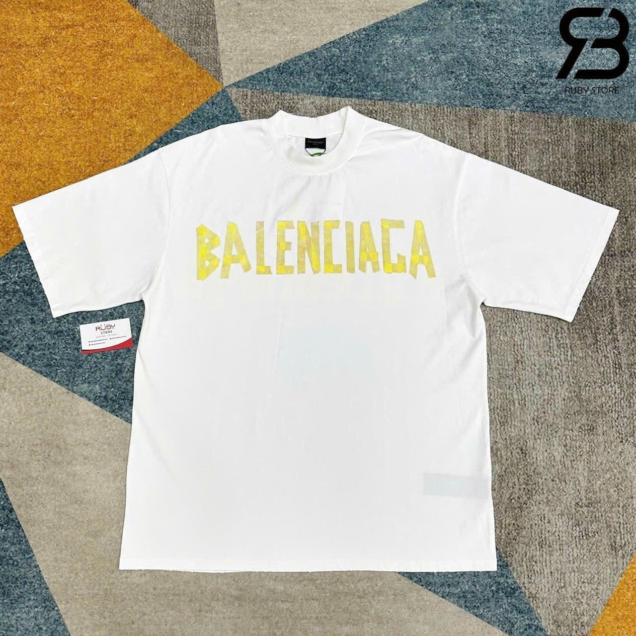 Áo Thun Balenciaga Tape Type T-Shirt In White Vintage Jersey Trắng