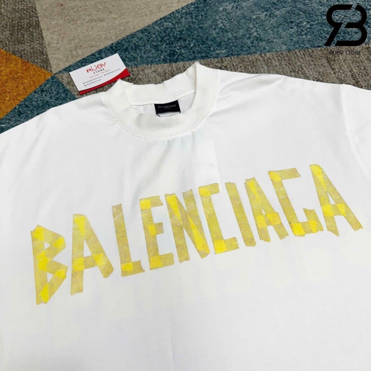 Áo Thun Balenciaga Tape Type T-Shirt In White Vintage Jersey Trắng
