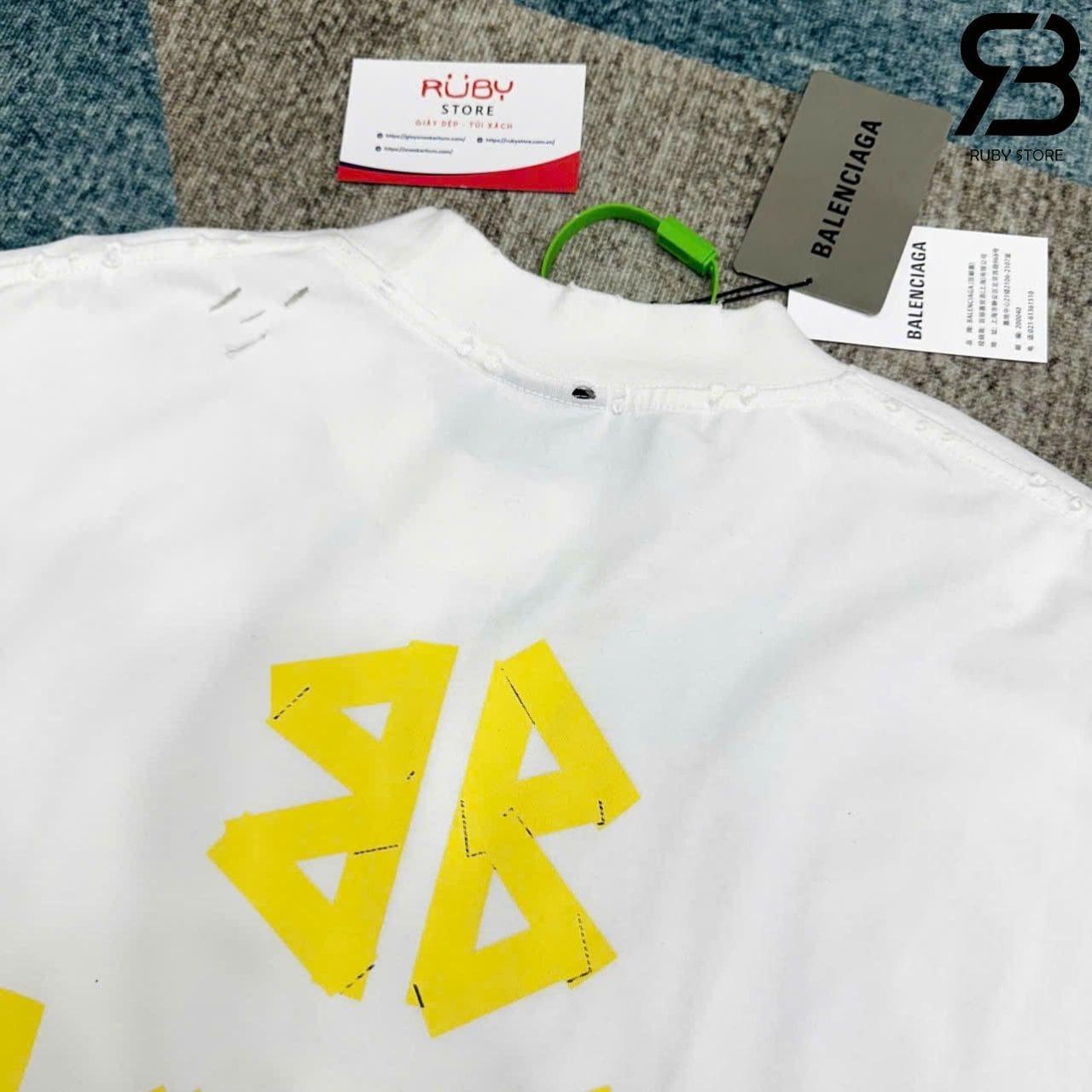 Áo Thun Balenciaga Tape Type T-Shirt In White Vintage Jersey Trắng