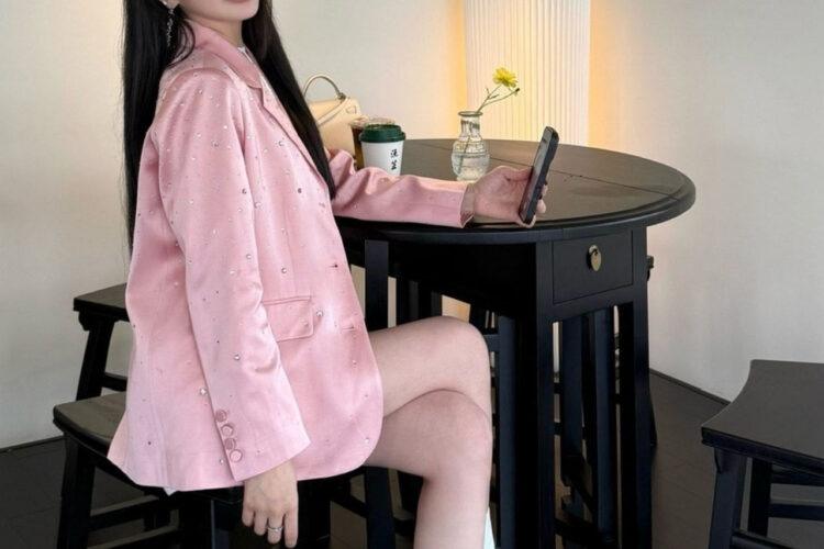 Áo YSL Pink Blazer Jacket with Crystal Màu Hồng