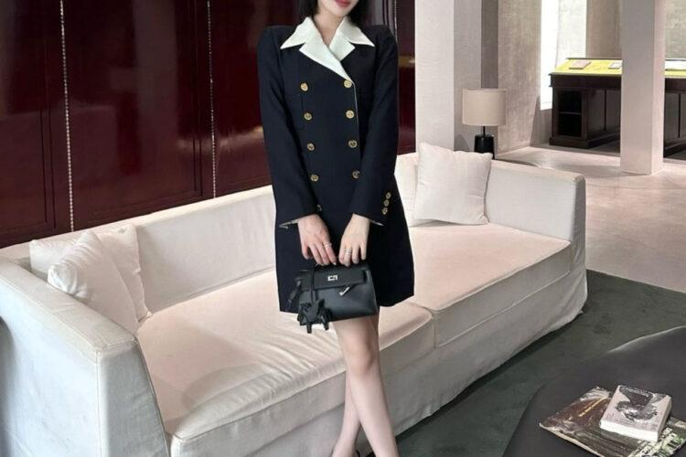 Đầm CN 24SS Black Dress Gold Button Xanh Dương