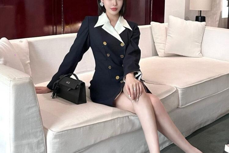 Đầm CN 24SS Black Dress Gold Button Xanh Dương
