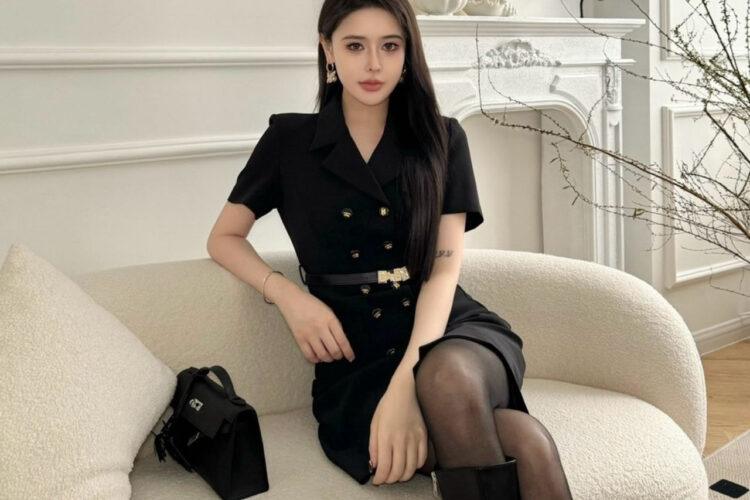 Đầm CN 24SS Black Dress With Belt Màu Đen