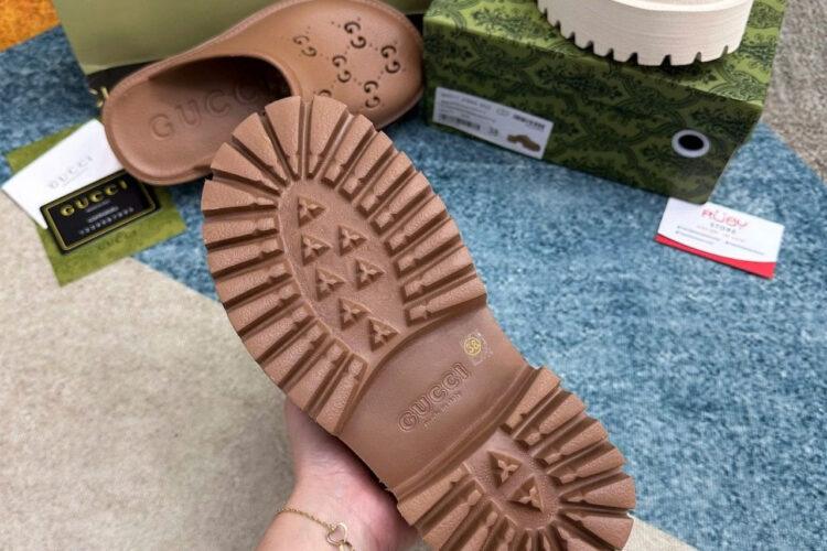 Dép Gucci GG Perforated Rubber Clogs Brown Màu Nâu