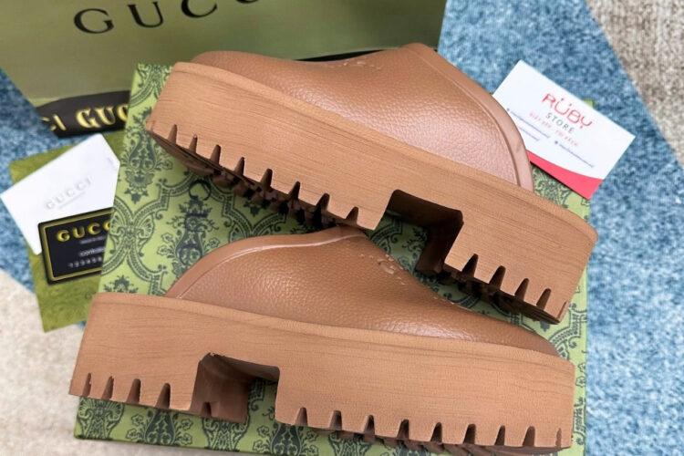 Dép Gucci GG Perforated Rubber Clogs Brown Màu Nâu