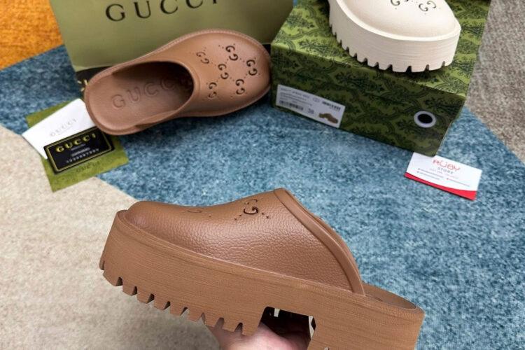 Dép Gucci GG Perforated Rubber Clogs Brown Màu Nâu