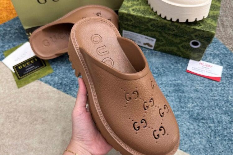 Dép Gucci GG Perforated Rubber Clogs Brown Màu Nâu
