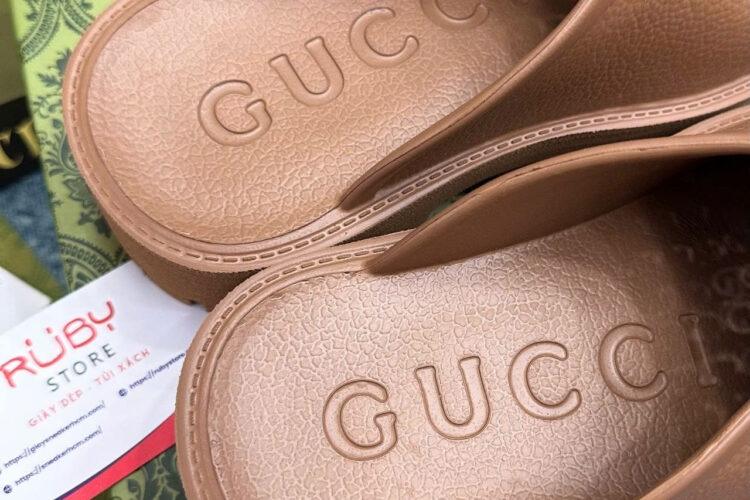 Dép Gucci GG Perforated Rubber Clogs Brown Màu Nâu