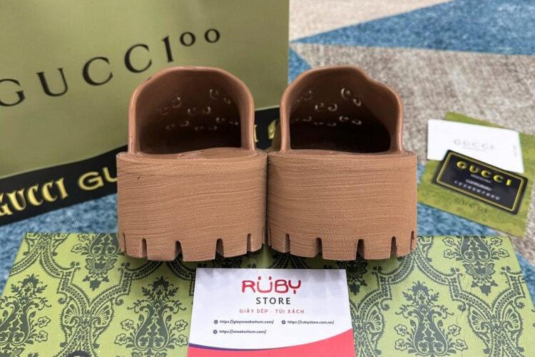 Dép Gucci GG Perforated Rubber Clogs Brown Màu Nâu
