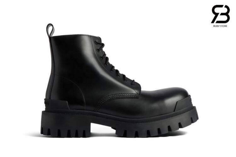Giày Balenciaga Strike Lace Up Boots Black Calfskin Màu Đen