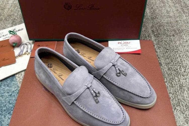 Giày Loro Piana Summer Walk Charm Loafer Pearl Grey Xám
