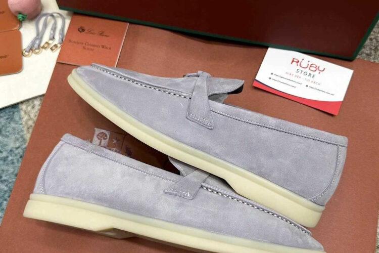 Giày Loro Piana Summer Walk Charm Loafer Pearl Grey Xám