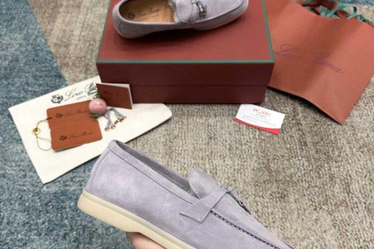 Giày Loro Piana Summer Walk Charm Loafer Pearl Grey Xám