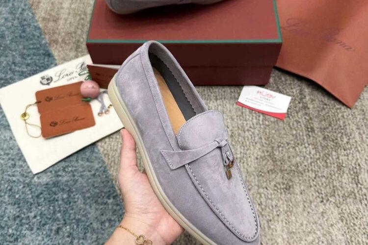 Giày Loro Piana Summer Walk Charm Loafer Pearl Grey Xám