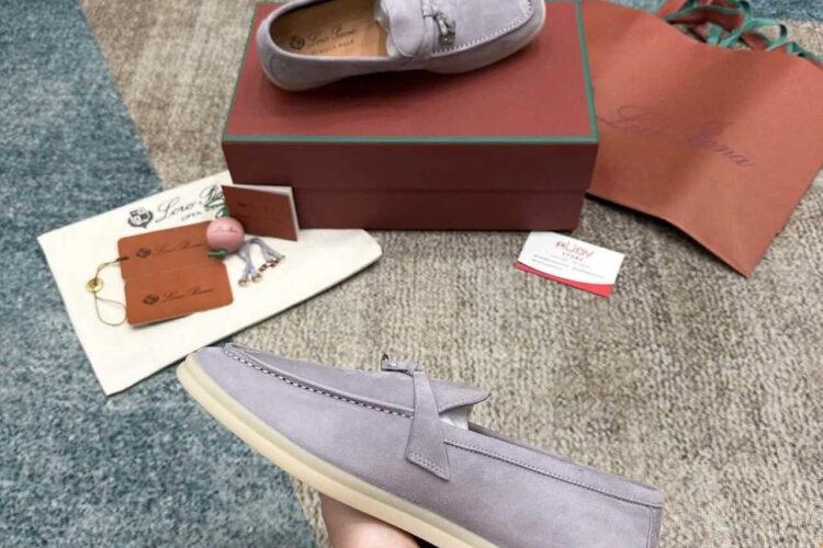 Giày Loro Piana Summer Walk Charm Loafer Pearl Grey Xám