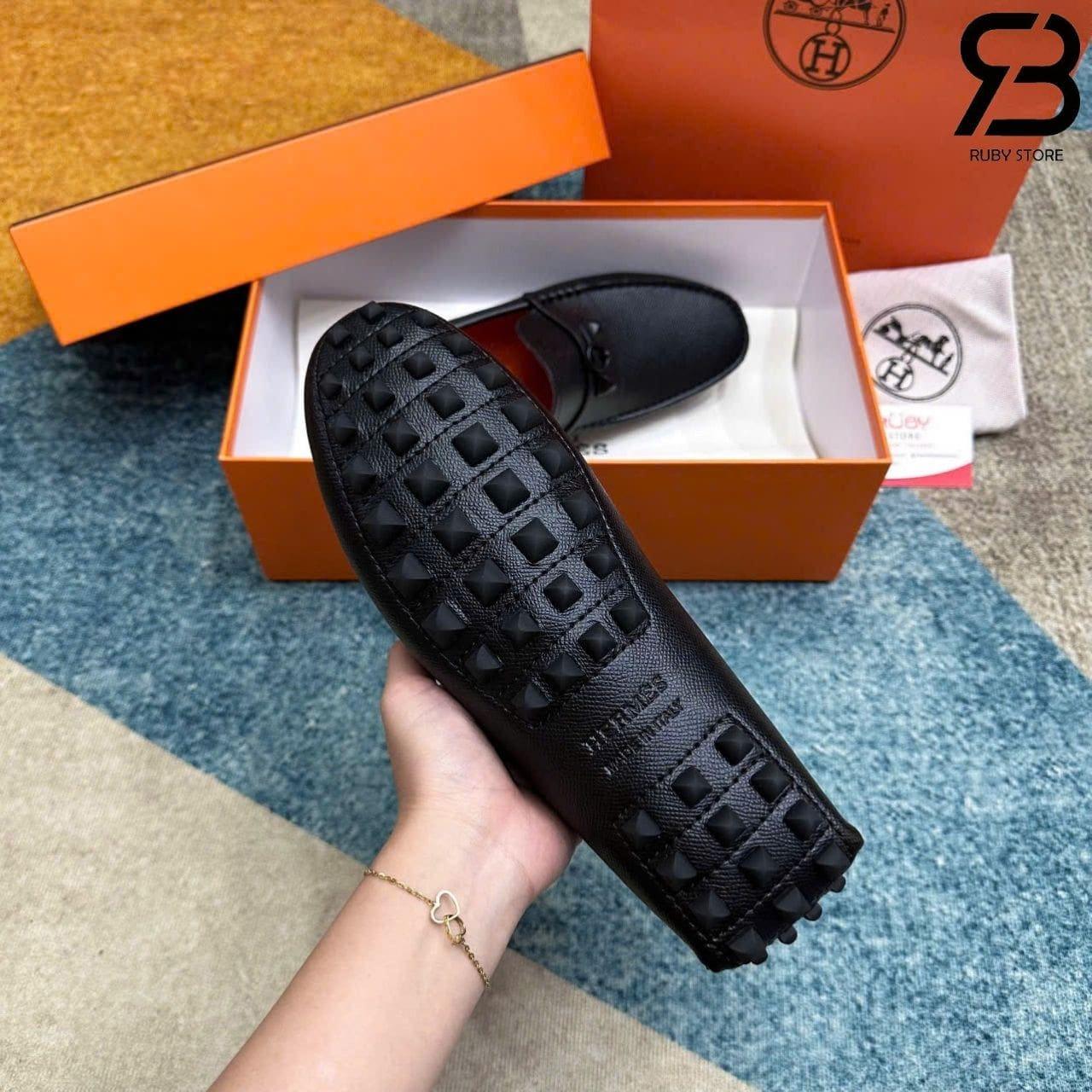 Giày Lười Hermes Irving Loafer Black Epsom Khóa đen