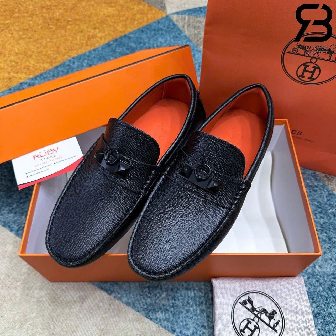 Giày Lười Hermes Irving Loafer Black Epsom Khóa đen