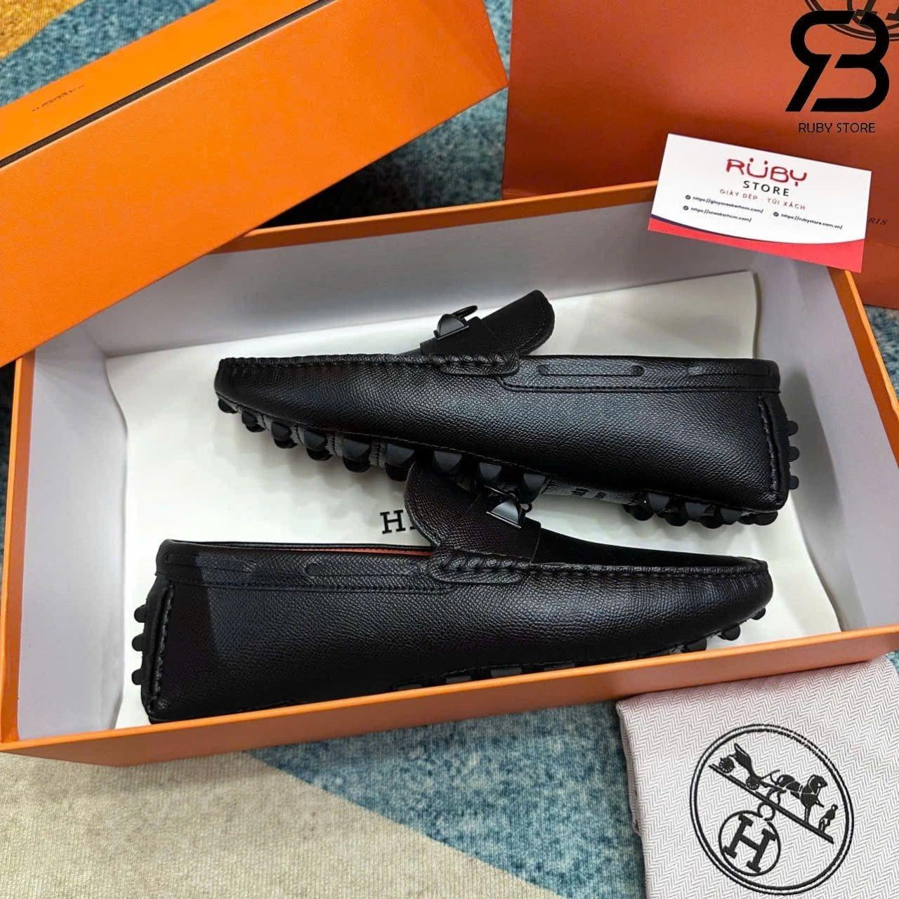 Giày Lười Hermes Irving Loafer Black Epsom Khóa đen