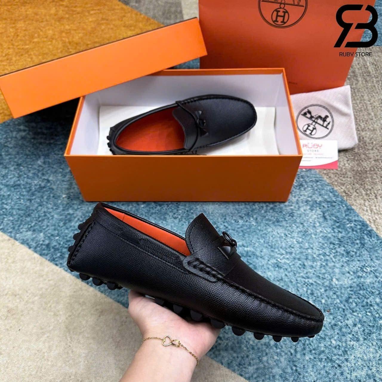 Giày Lười Hermes Irving Loafer Black Epsom Khóa đen